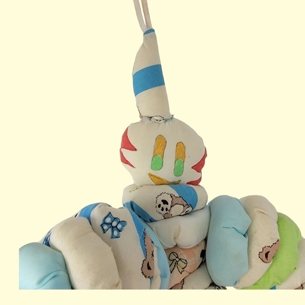 Yoyo Clown Rag Doll Fabric vintage cloth Handmade Toy 15” Rustic Folk Art T55